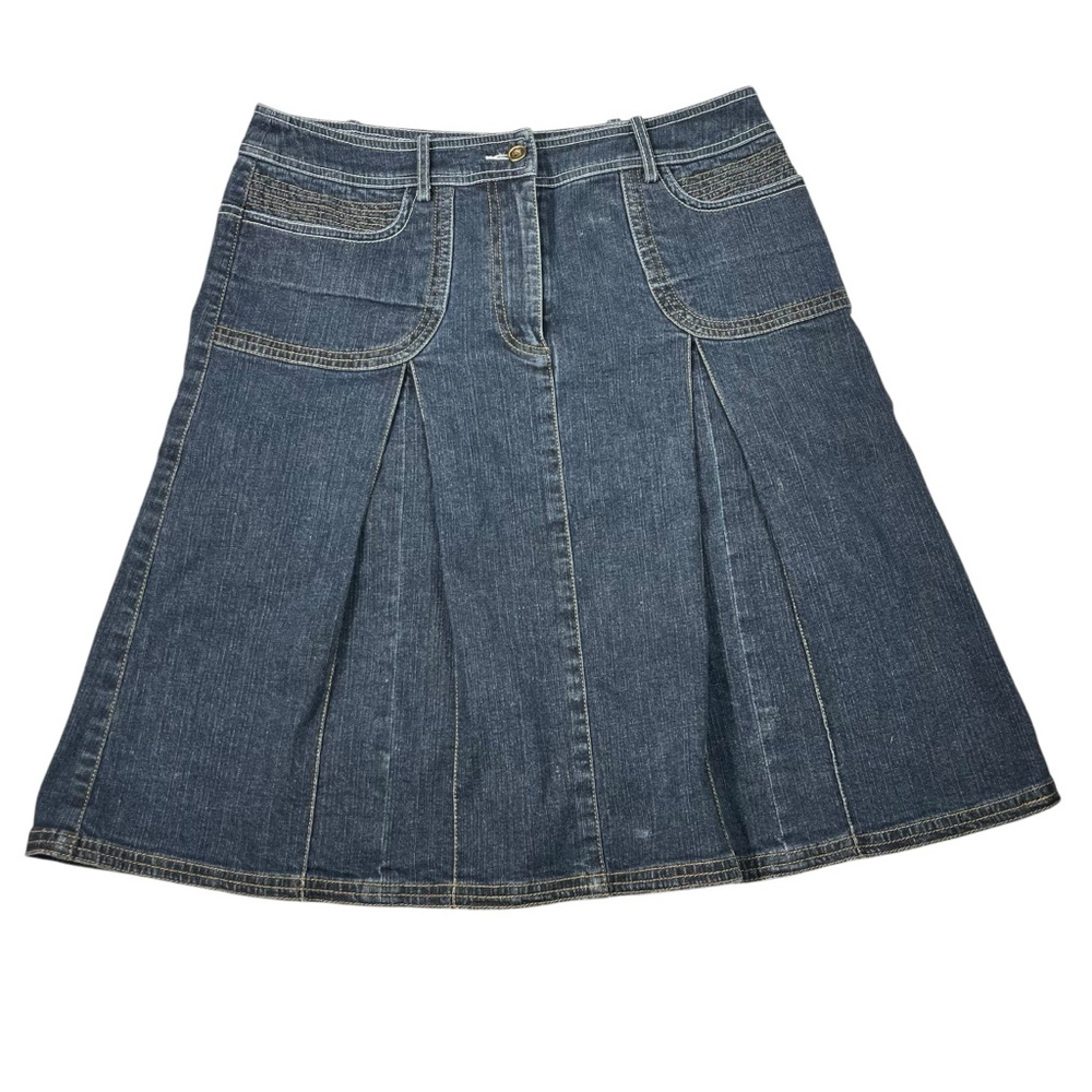 Vintage Y2K Dark Denim Pleated Longline Low Rise Jean Skirt Academia Size 4 - Picture 1 of 6